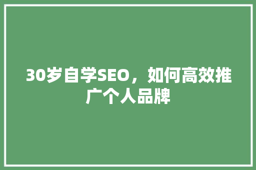 30岁自学SEO，如何高效推广个人品牌