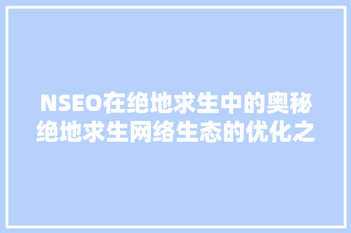 NSEO在绝地求生中的奥秘绝地求生网络生态的优化之路