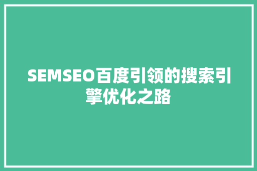 SEMSEO百度引领的搜索引擎优化之路