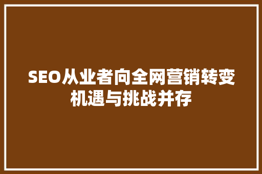 SEO从业者向全网营销转变机遇与挑战并存