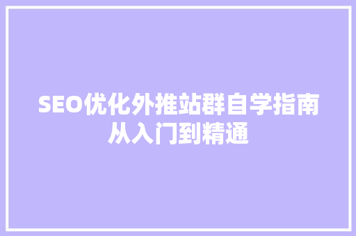 SEO优化外推站群自学指南从入门到精通