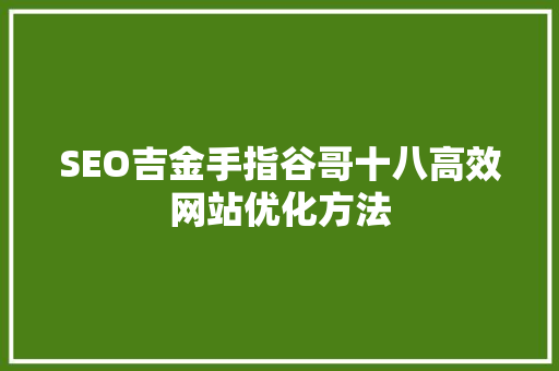 SEO吉金手指谷哥十八高效网站优化方法