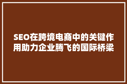 SEO在跨境电商中的关键作用助力企业腾飞的国际桥梁