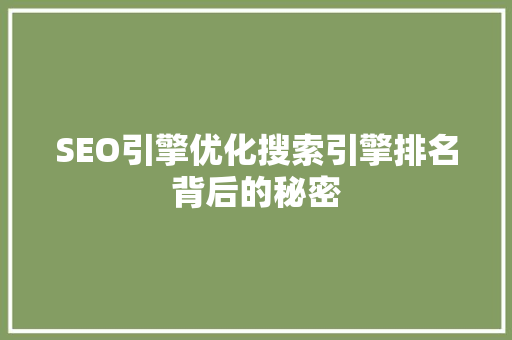 SEO引擎优化搜索引擎排名背后的秘密