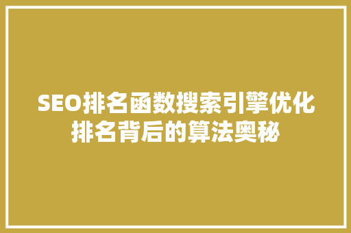 SEO排名函数搜索引擎优化排名背后的算法奥秘  第1张