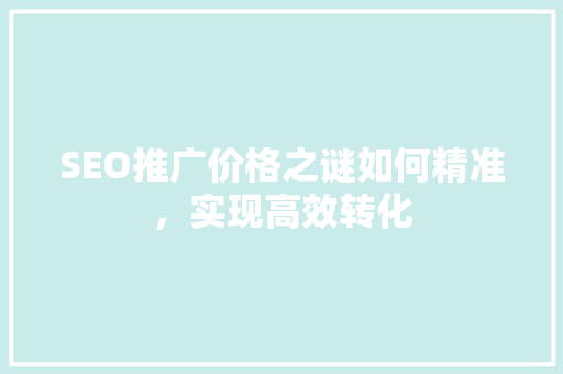SEO推广价格之谜如何精准，实现高效转化