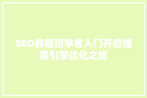 SEO教程初学者入门开启搜索引擎优化之旅