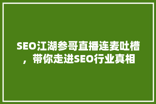 SEO江湖参哥直播连麦吐槽，带你走进SEO行业真相