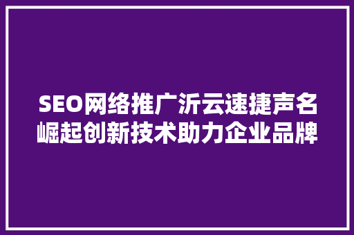 SEO网络推广沂云速捷声名崛起创新技术助力企业品牌腾飞