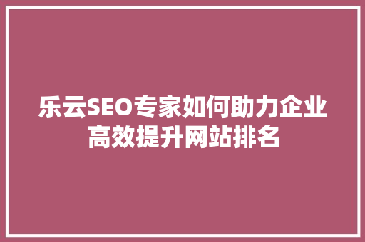 乐云SEO专家如何助力企业高效提升网站排名