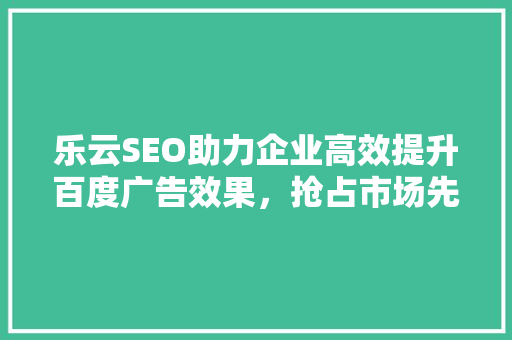 乐云SEO助力企业高效提升百度广告效果，抢占市场先机