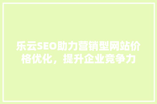 乐云SEO助力营销型网站价格优化，提升企业竞争力