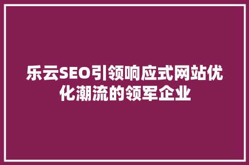 乐云SEO引领响应式网站优化潮流的领军企业