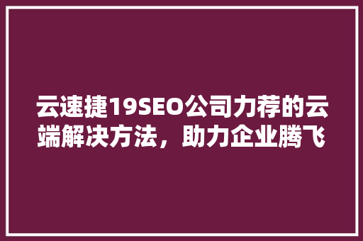 云速捷19SEO公司力荐的云端解决方法，助力企业腾飞