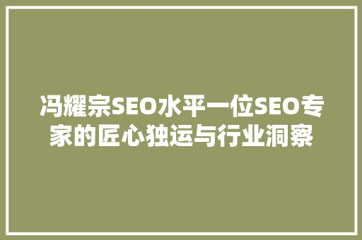 冯耀宗SEO水平一位SEO专家的匠心独运与行业洞察