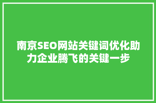南京SEO网站关键词优化助力企业腾飞的关键一步