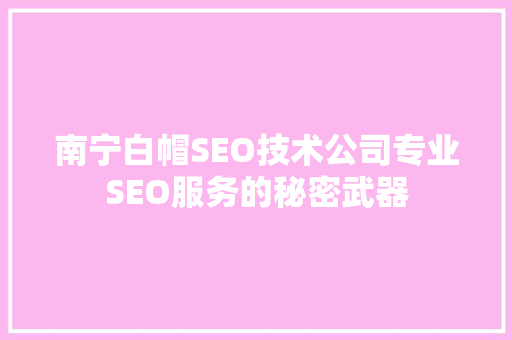 南宁白帽SEO技术公司专业SEO服务的秘密武器