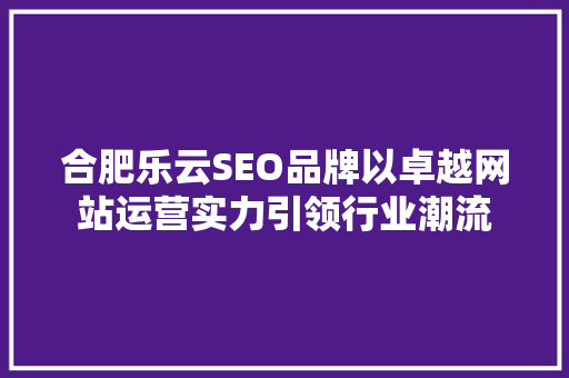 合肥乐云SEO品牌以卓越网站运营实力引领行业潮流