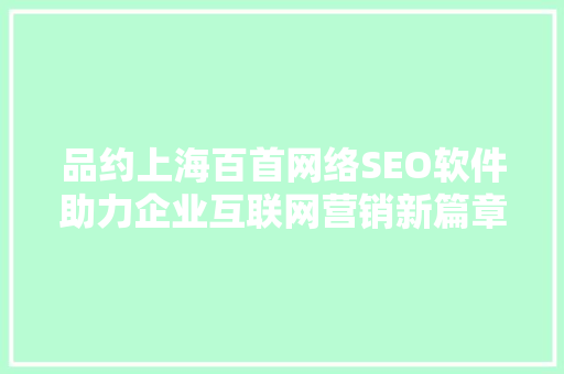 品约上海百首网络SEO软件助力企业互联网营销新篇章