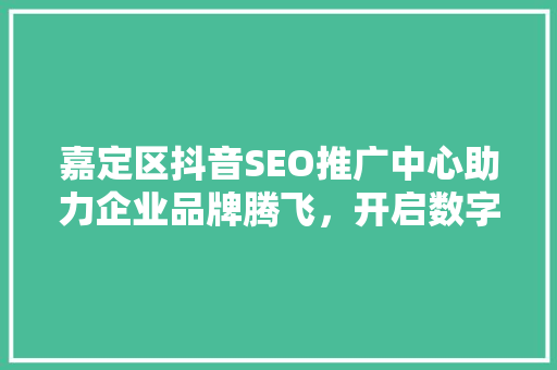 嘉定区抖音SEO推广中心助力企业品牌腾飞，开启数字营销新篇章