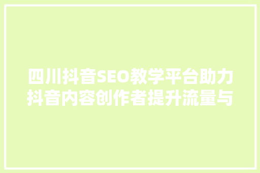 四川抖音SEO教学平台助力抖音内容创作者提升流量与影响力