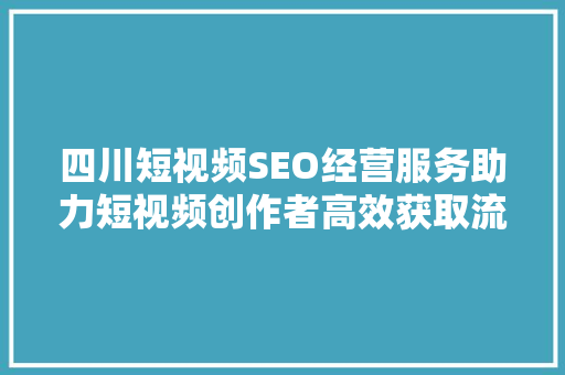 四川短视频SEO经营服务助力短视频创作者高效获取流量与粉丝