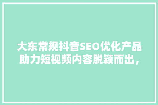 大东常规抖音SEO优化产品助力短视频内容脱颖而出，抢占流量高地
