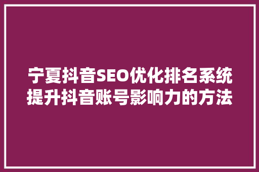 宁夏抖音SEO优化排名系统提升抖音账号影响力的方法