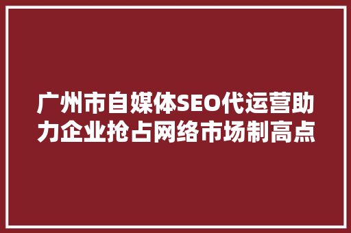 广州市自媒体SEO代运营助力企业抢占网络市场制高点