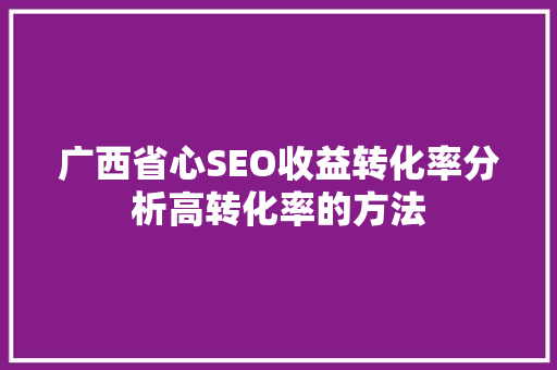广西省心SEO收益转化率分析高转化率的方法