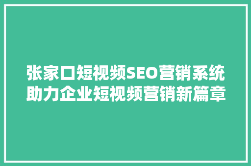 张家口短视频SEO营销系统助力企业短视频营销新篇章