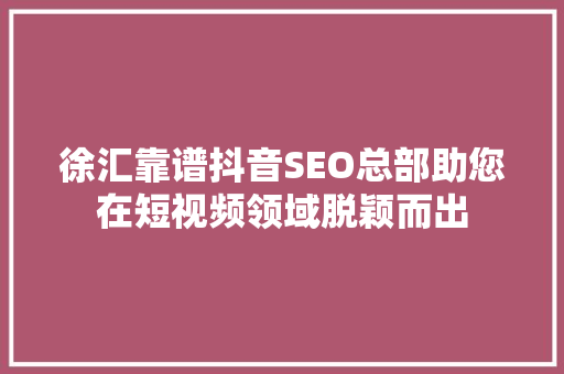 徐汇靠谱抖音SEO总部助您在短视频领域脱颖而出