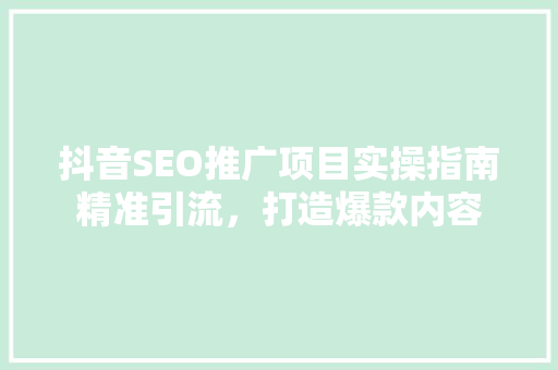 抖音SEO推广项目实操指南精准引流，打造爆款内容