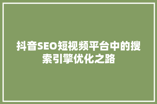 抖音SEO短视频平台中的搜索引擎优化之路