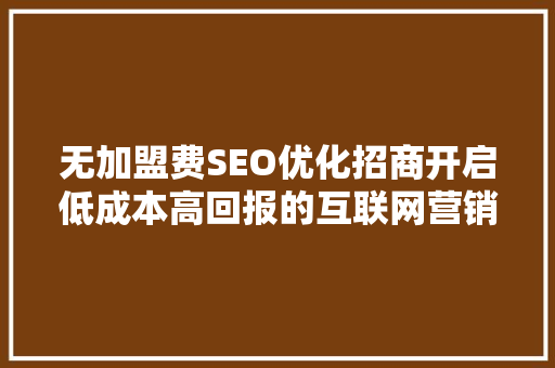 无加盟费SEO优化招商开启低成本高回报的互联网营销新篇章