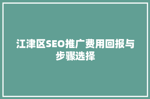 江津区SEO推广费用回报与步骤选择