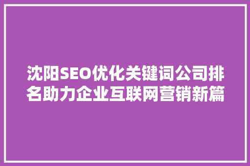 沈阳SEO优化关键词公司排名助力企业互联网营销新篇章