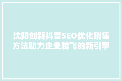 沈阳创新抖音SEO优化销售方法助力企业腾飞的新引擎