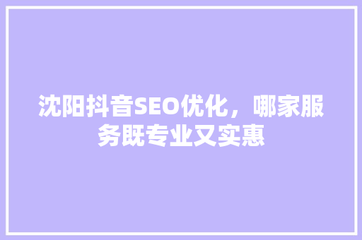 沈阳抖音SEO优化，哪家服务既专业又实惠