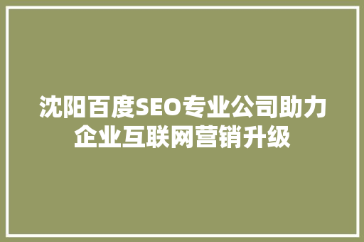 沈阳百度SEO专业公司助力企业互联网营销升级