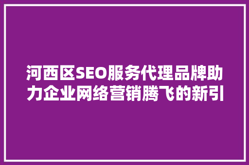 河西区SEO服务代理品牌助力企业网络营销腾飞的新引擎