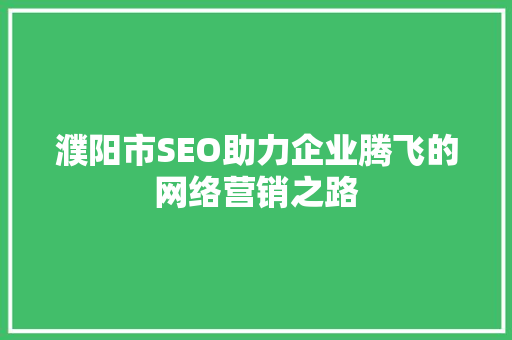 濮阳市SEO助力企业腾飞的网络营销之路