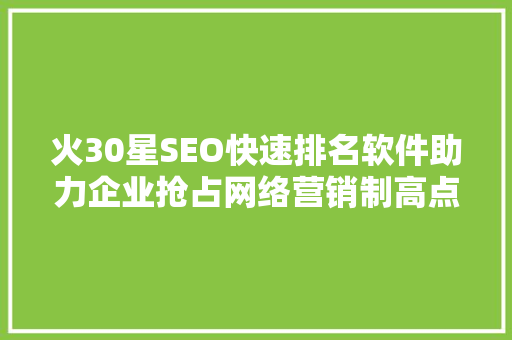火30星SEO快速排名软件助力企业抢占网络营销制高点
