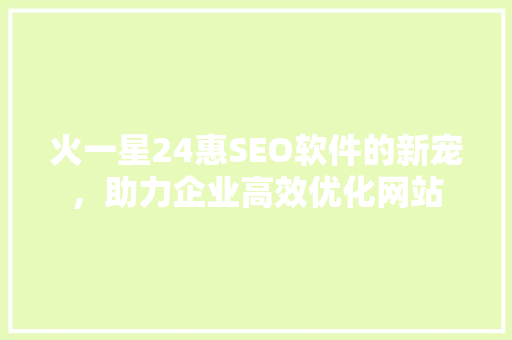 火一星24惠SEO软件的新宠，助力企业高效优化网站