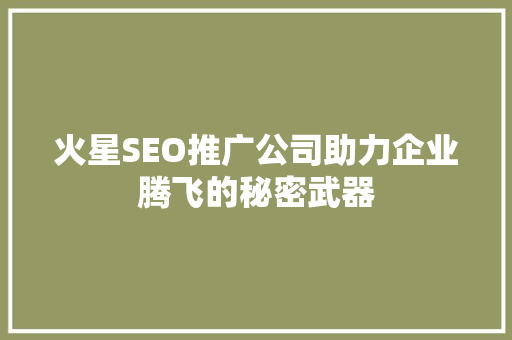 火星SEO推广公司助力企业腾飞的秘密武器