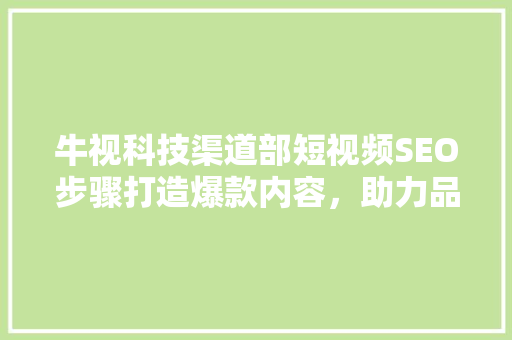 牛视科技渠道部短视频SEO步骤打造爆款内容，助力品牌腾飞