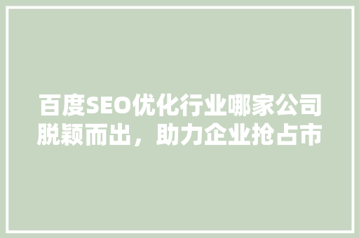 百度SEO优化行业哪家公司脱颖而出，助力企业抢占市场先机