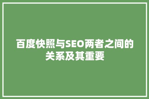 百度快照与SEO两者之间的关系及其重要
