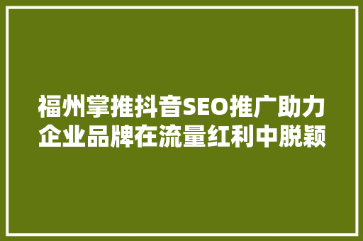 福州掌推抖音SEO推广助力企业品牌在流量红利中脱颖而出