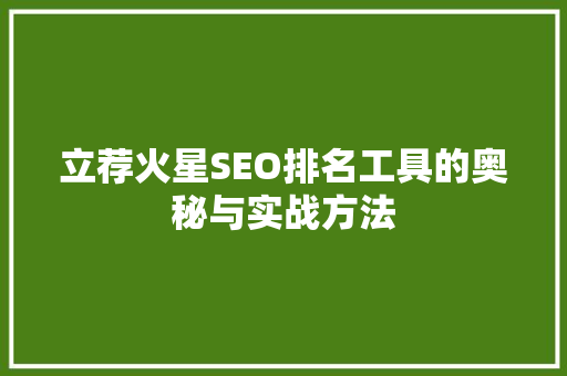 立荐火星SEO排名工具的奥秘与实战方法